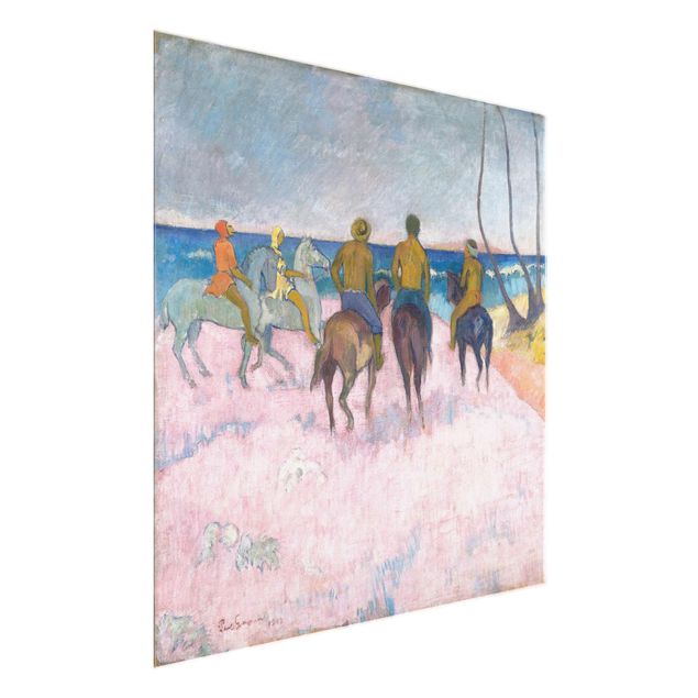 Glasbild - Kunstdruck Paul Gauguin - Reiter am Strand (I) - Post-Impressionismus Quadrat 1:1
