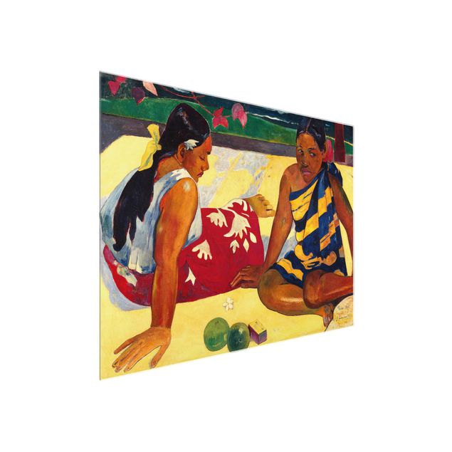 Glasbild - Kunstdruck Paul Gauguin - Zwei Frauen von Tahiti. Parau Api (Gibt's was Neues?) - Post-Impressionismus Quer 4:3