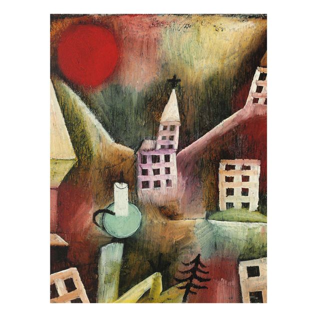 Glasbild - Kunstdruck Paul Klee - Zerstörtes Dorf - Expressionismus Hoch 3:4