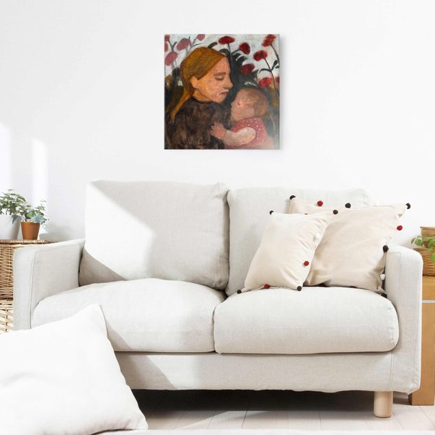 Glasbild - Kunstdruck Paula Modersohn-Becker - Junge Frau mit dem Kind - Quadrat 1:1