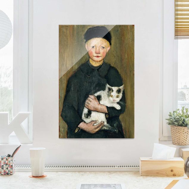 Glasbild - Kunstdruck Paula Modersohn-Becker - Knabe mit Katze - Hoch 2:3