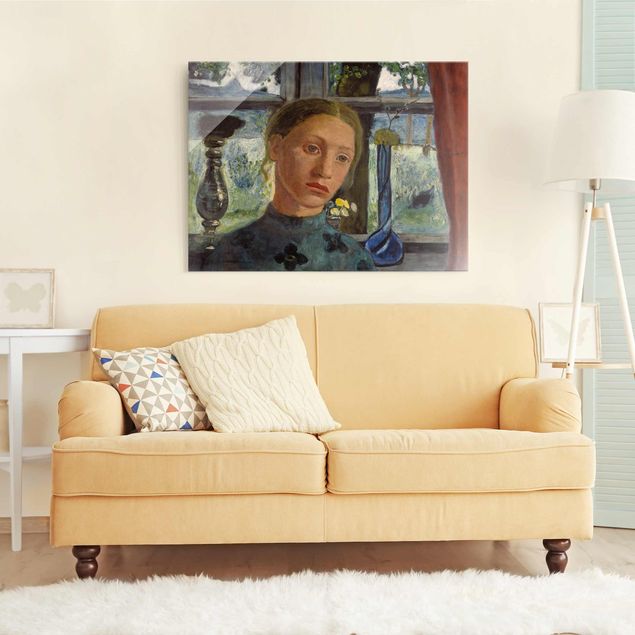 Glasbild - Kunstdruck Paula Modersohn-Becker - Mädchenkopf vor einem Fenster - Quer 4:3