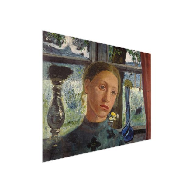 Glasbild - Kunstdruck Paula Modersohn-Becker - Mädchenkopf vor einem Fenster - Quer 4:3
