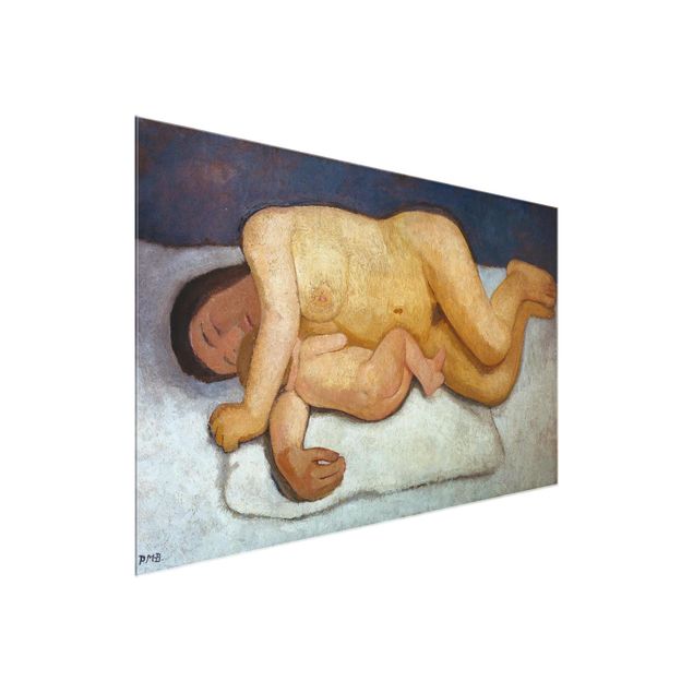 Glasbild - Kunstdruck Paula Modersohn-Becker - Ruhende Mutter mit Kind - Quer 3:2