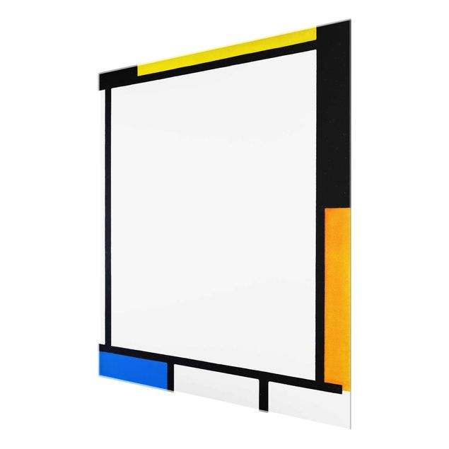 Glasbild - Kunstdruck Piet Mondrian - Komposition III mit Rot, Gelb und Blau - Quadrat 1:1
