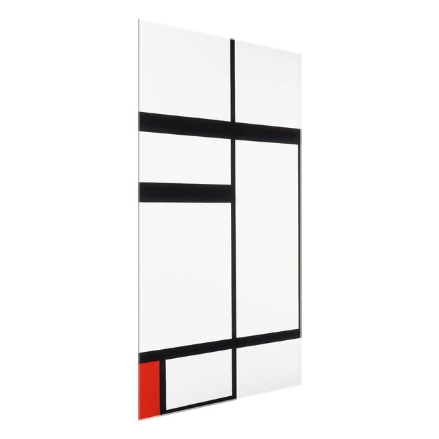 Glasbild - Kunstdruck Piet Mondrian - Komposition mit Rot, Schwarz und Weiß - Hoch 2:3