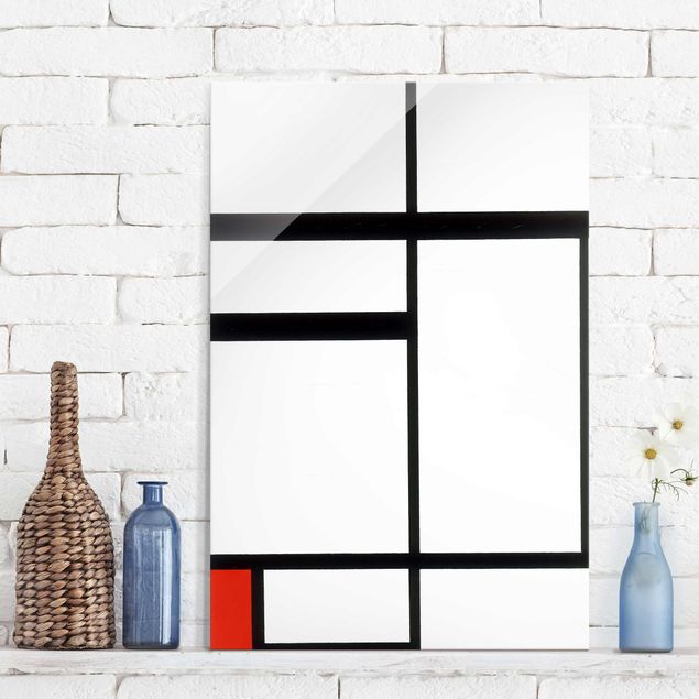 Glas Magnetboard Piet Mondrian - Komposition Rot Schwarz Weiß