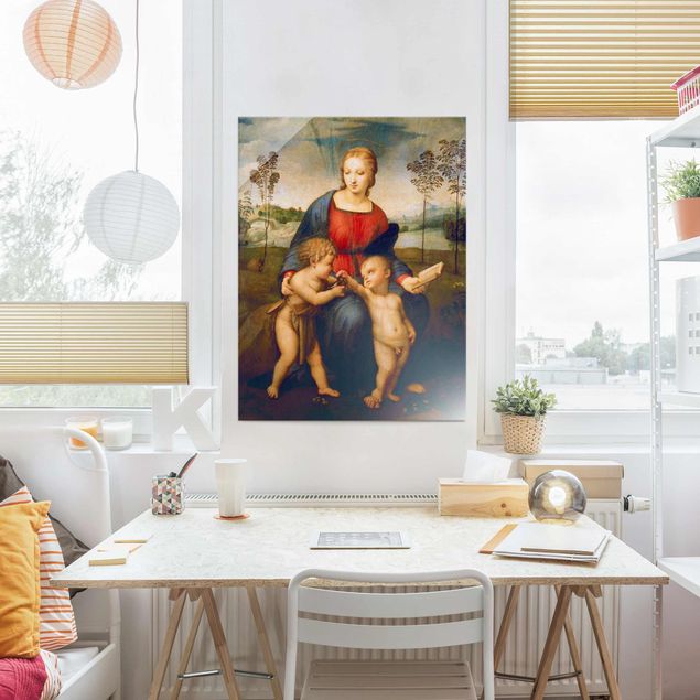 Glasbild - Kunstdruck Raffael - Die Madonna mit dem Kinde, dem Johannesknaben und dem Distelfink - Hoch 3:4