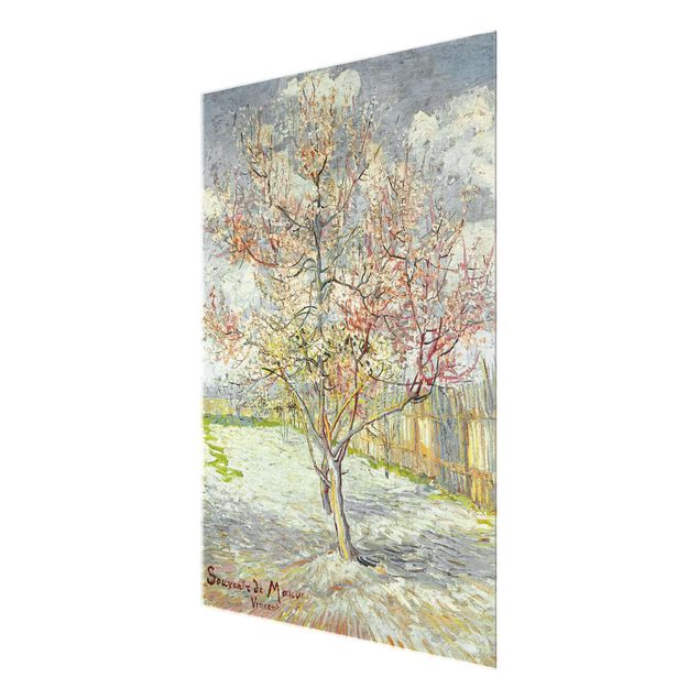 Glasbild - Kunstdruck Vincent van Gogh - Blühende Pfirsichbäume - Post-Impressionismus Hoch 3:4