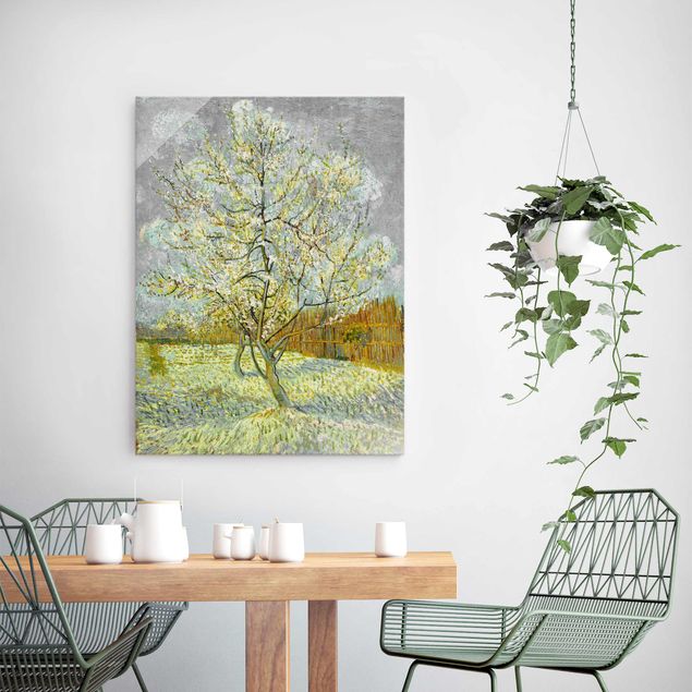 Glasbild - Kunstdruck Vincent van Gogh - Blühender Pfirsichbaum (rosa) - Post-Impressionismus Hoch 3:4