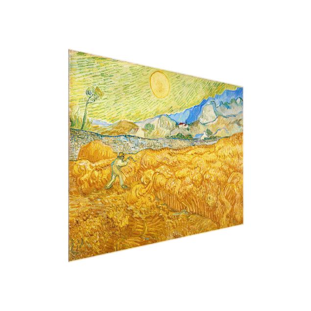 Glasbild - Kunstdruck Vincent van Gogh - Die Ernte, Kornfeld mit Schnitter - Post-Impressionismus Quer 4:3