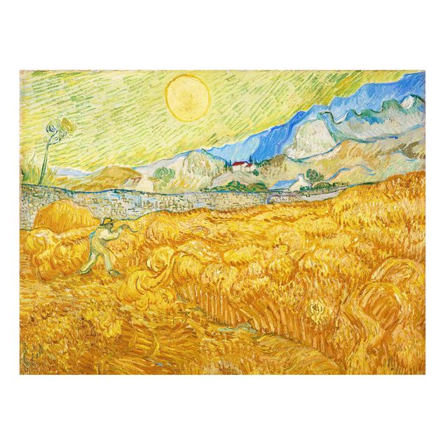 Glasbild - Kunstdruck Vincent van Gogh - Die Ernte, Kornfeld mit Schnitter - Post-Impressionismus Quer 4:3