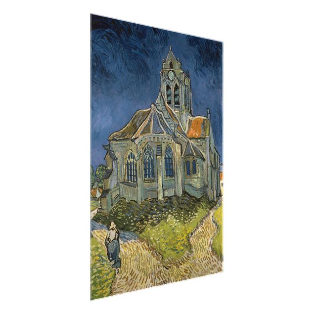 Glasbild - Kunstdruck Vincent van Gogh - Die Kirche von Auvers - Post-Impressionismus Hoch 3:4