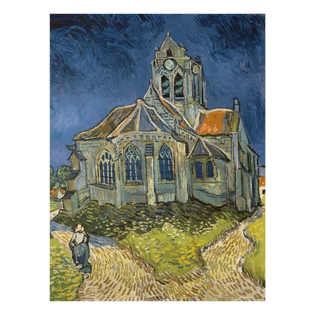 Glasbild - Kunstdruck Vincent van Gogh - Die Kirche von Auvers - Post-Impressionismus Hoch 3:4