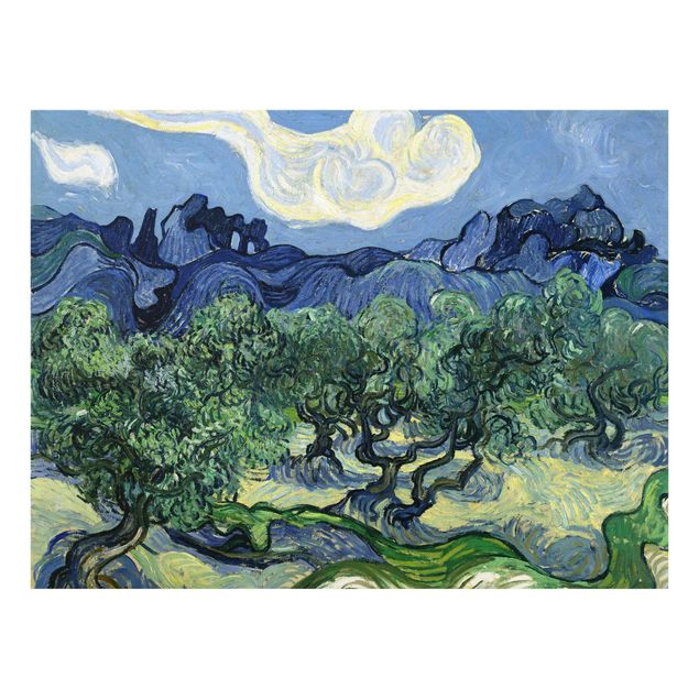 Glasbild - Kunstdruck Vincent van Gogh - Olivenbäume - Post-Impressionismus Quer 4:3