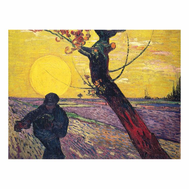 Glasbild - Kunstdruck Vincent van Gogh - Sämann bei untergehender Sonne - Post-Impressionismus Quer 4:3