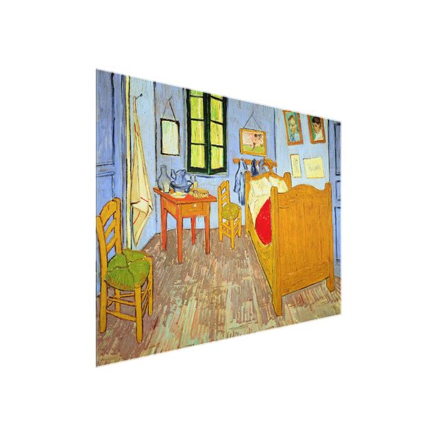 Glasbild - Kunstdruck Vincent van Gogh - Van Goghs Schlafzimmer in Arles - Post-Impressionismus Quer 4:3