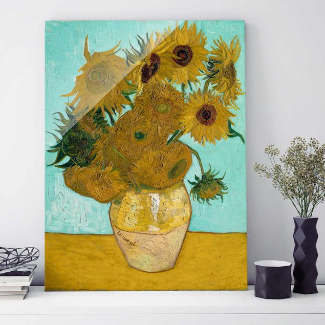 Glas Magnettafel Vincent van Gogh - Vase mit Sonnenblumen