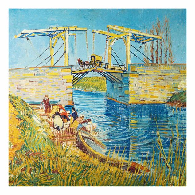 Glasbild - Kunstdruck Vincent van Gogh - Zugbrücke in Arles - Post-Impressionismus Quadrat 1:1
