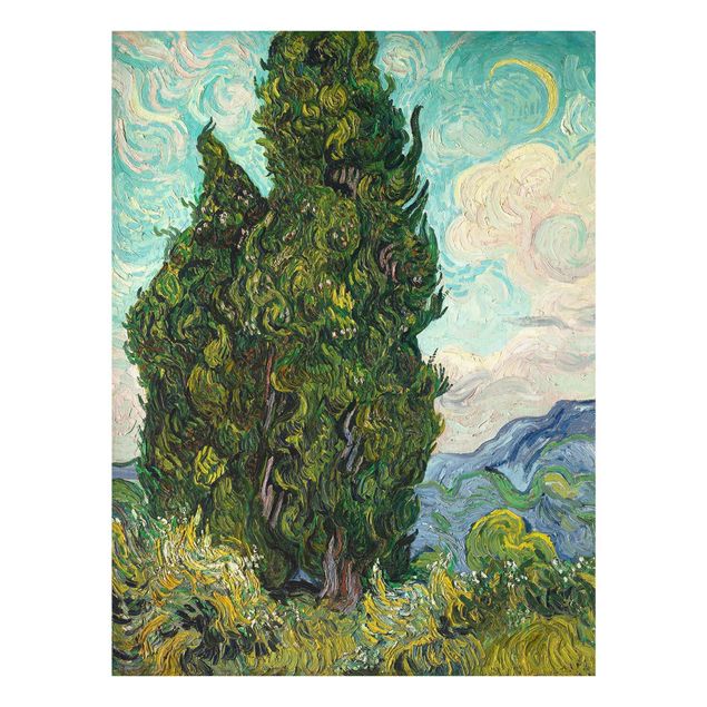 Glasbild - Kunstdruck Vincent van Gogh - Zypressen - Post-Impressionismus Hoch 3:4