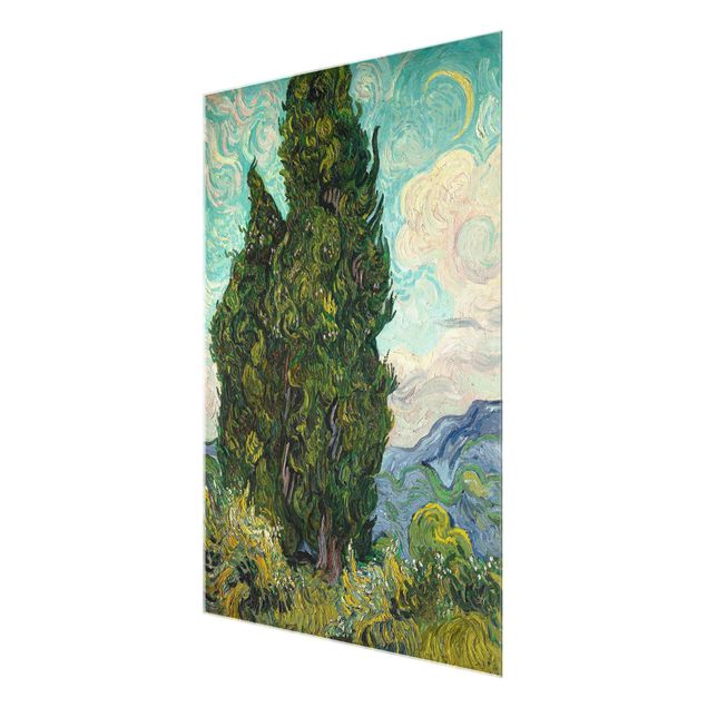 Glasbild - Kunstdruck Vincent van Gogh - Zypressen - Post-Impressionismus Hoch 3:4