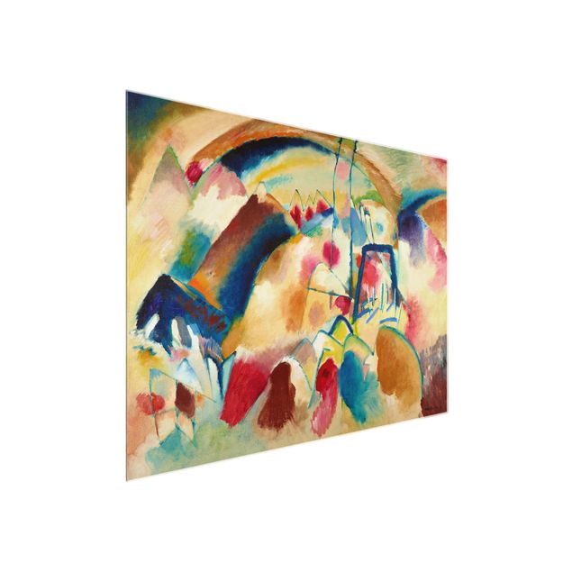 Glasbild - Kunstdruck Wassily Kandinsky - Landschaft mit Kirche (Landschaft mit roten Flecken I) - Expressionismus Quer 4:3