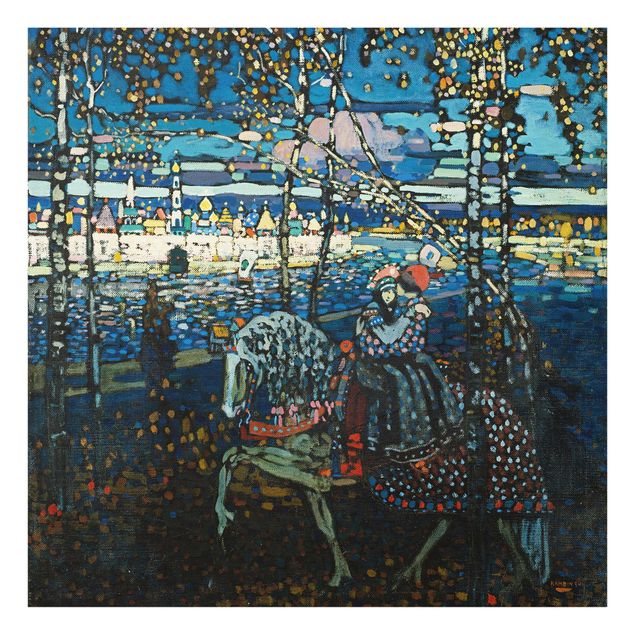 Glasbild - Kunstdruck Wassily Kandinsky - Reitendes Paar - Expressionismus Quadrat 1:1
