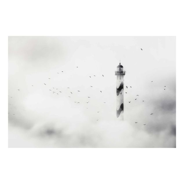 Glasbild - Leuchtturm im Nebel - Quer 3:2