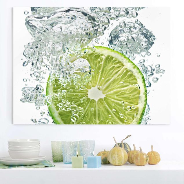 Glasbild Küche - Lime Bubbles - Quer 4:3