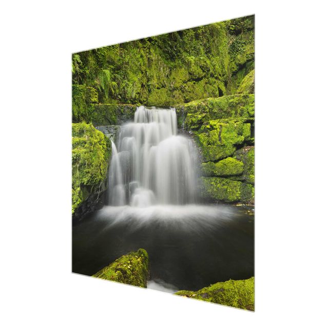 Glasbild - Lower McLean Falls in Neuseeland - Quadrat 1:1