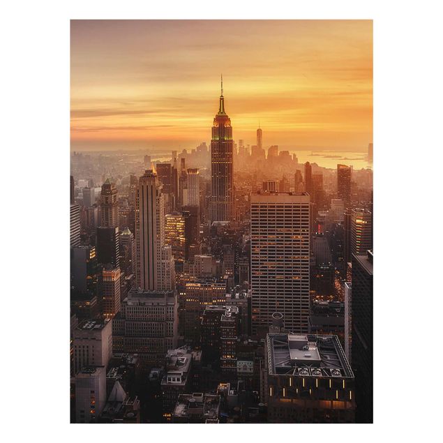 Glasbild - Manhattan Skyline Abendstimmung - Hochformat 4:3