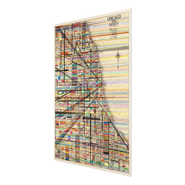 Glasbild - Moderne Karte von Chicago - Hochformat 4:3