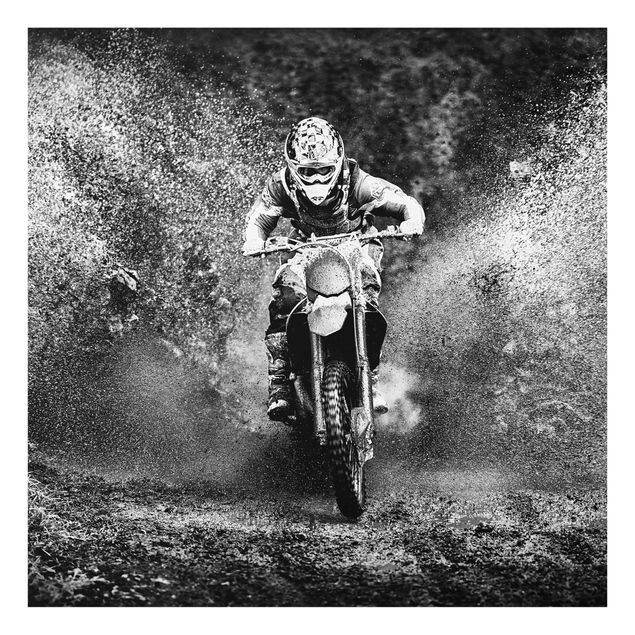 Glasbild - Motocross im Schlamm - Quadrat 1:1