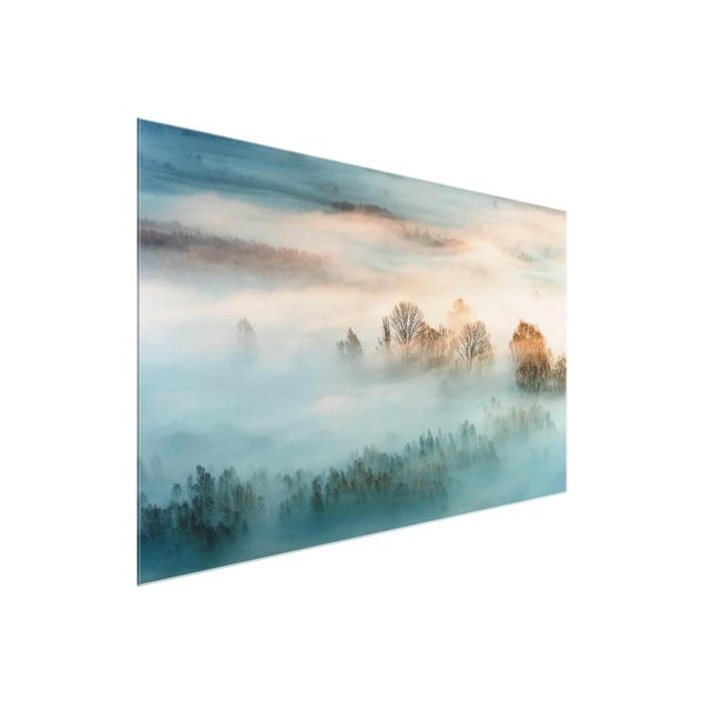 Glasbild - Nebel bei Sonnenaufgang - Querformat 2:3