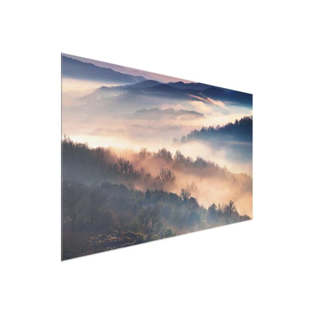 Glasbild - Nebel bei Sonnenuntergang - Querformat 2:3