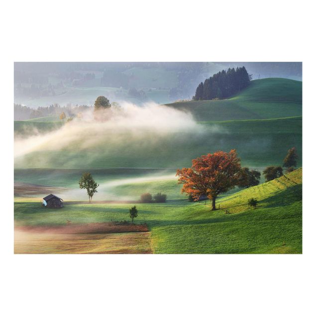 Glasbild - Nebliger Herbsttag Schweiz - Querformat 2:3