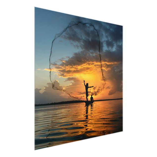 Glasbild - Netz im Sonnenuntergang - Quadrat 1:1