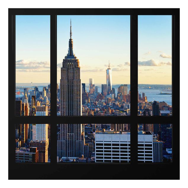 Glasbild - New York Fensterblick auf Empire State Building - Quadrat 1:1
