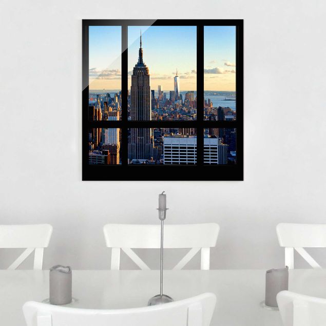 Magnettafel Glas New York Fensterblick auf Empire State Building
