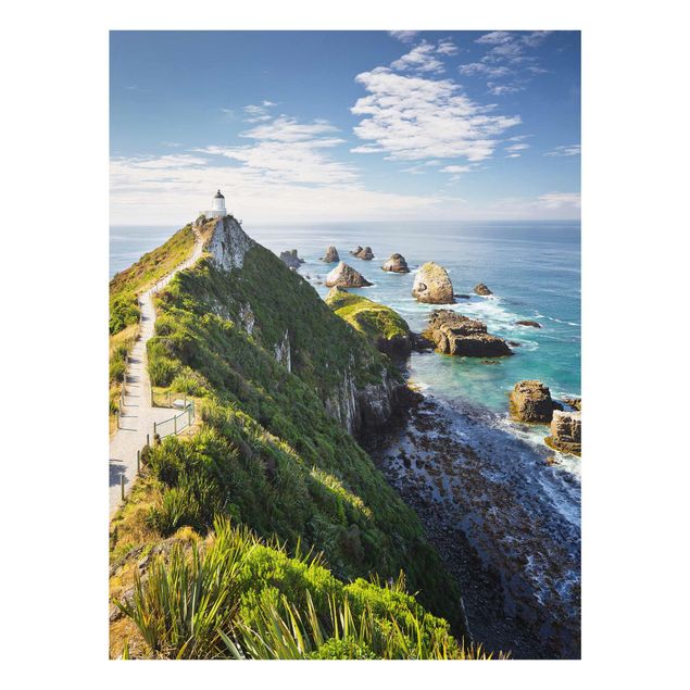 Glasbild - Nugget Point Leuchtturm und Meer Neuseeland - Hoch 3:4