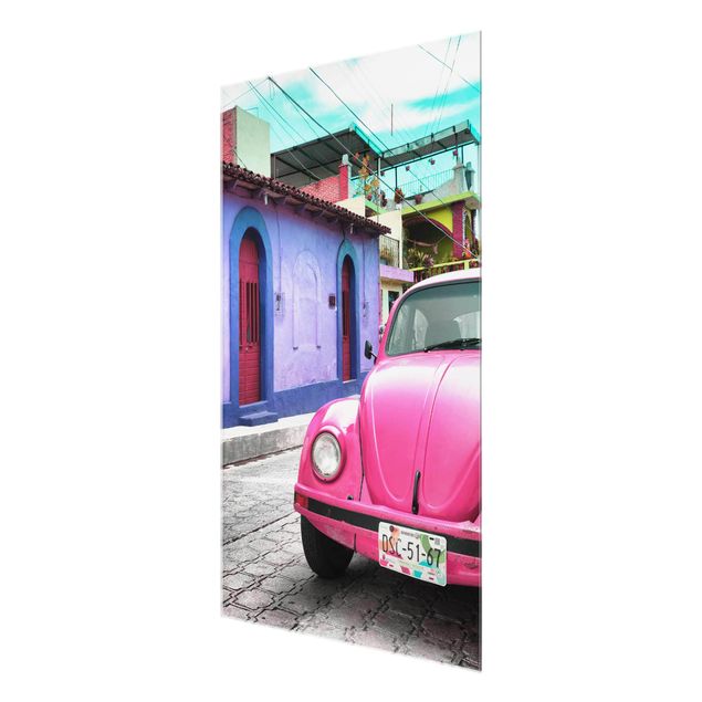Glasbild - Pink VW Beetle - Hoch 2:3