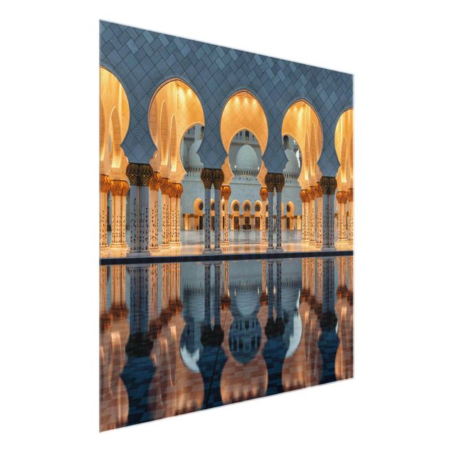 Glasbild - Reflexionen in der Moschee - Quadrat 1:1