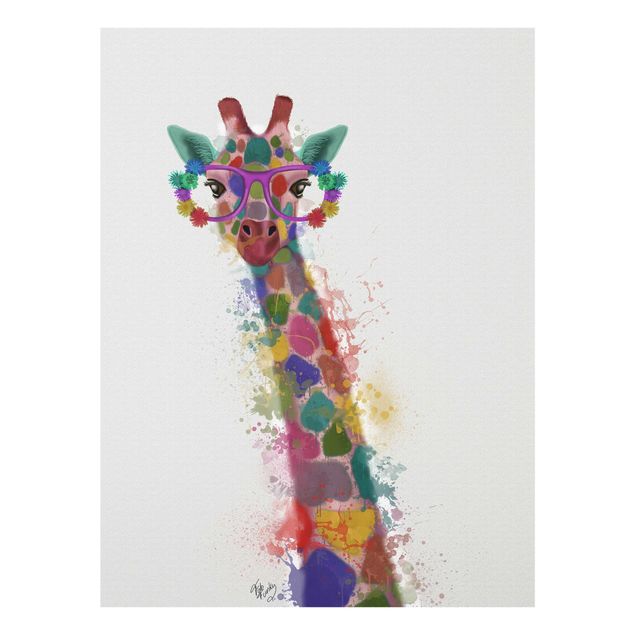 Glasbild - Regenbogen Splash Giraffe - Hochformat 4:3