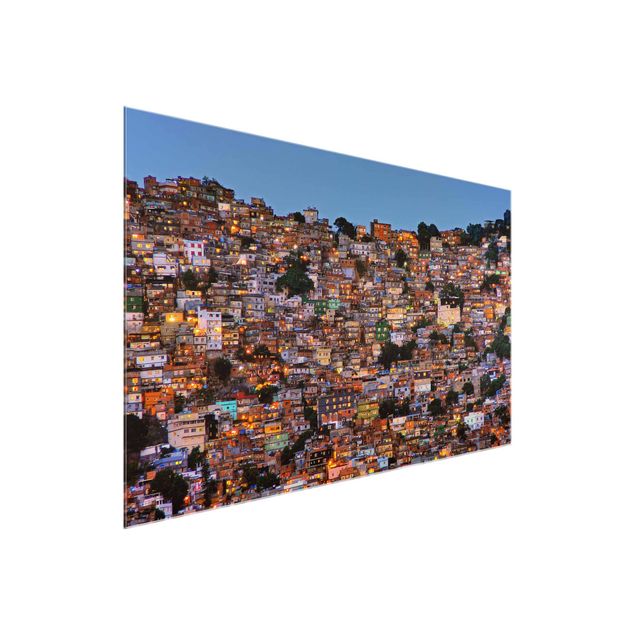 Glasbild - Rio de Janeiro Favela Sonnenuntergang - Querformat 2:3
