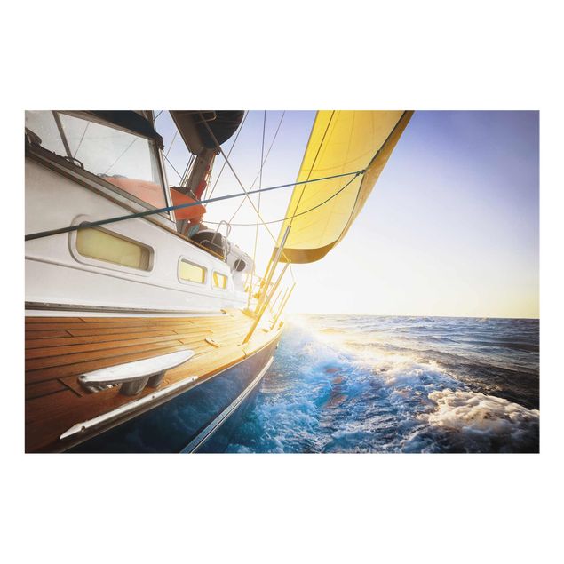 Glasbild - Segelboot auf blauem Meer bei Sonnenschein - Quer 3:2