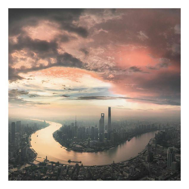 Glasbild - Shanghai am Morgen - Quadrat 1:1
