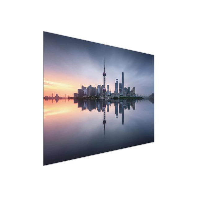 Glasbild - Shanghai Skyline Morgenstimmung - Querformat 3:4