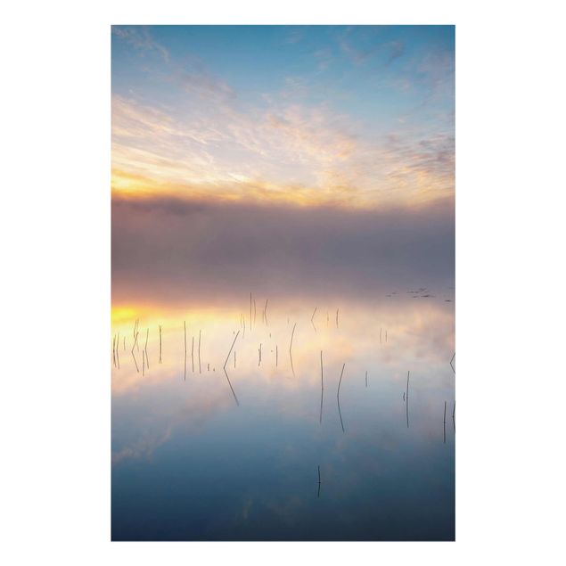 Glasbild - Sonnenaufgang schwedischer See - Hochformat 3:2