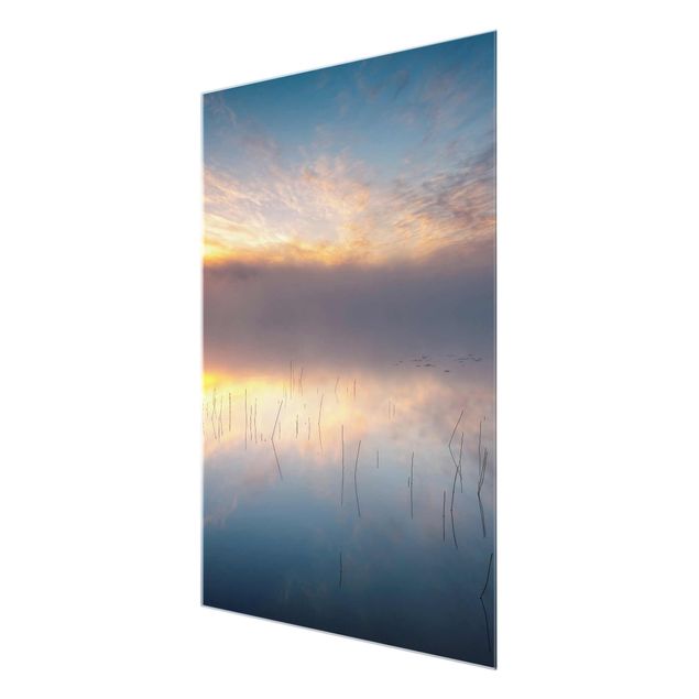 Glasbild - Sonnenaufgang schwedischer See - Hochformat 4:3