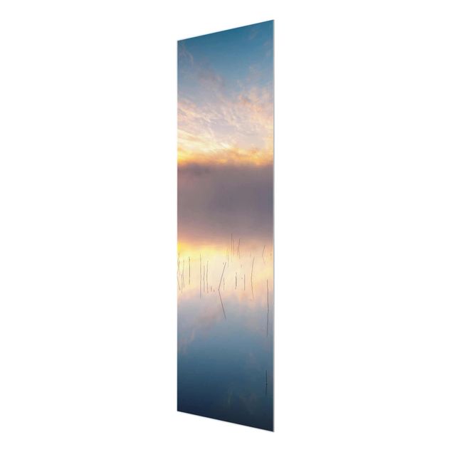 Glasbild - Sonnenaufgang schwedischer See - Panel